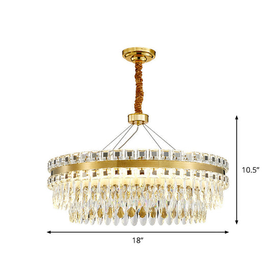 2-Tier Crystal Led Chandelier Modern Living Room Pendant Light In Gold 18’/23.5’ Width