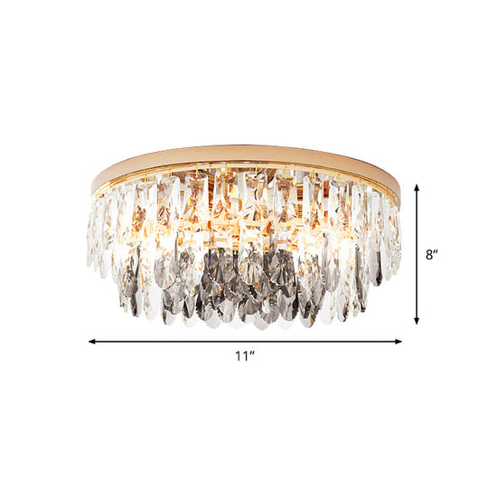 Clear Crystal Drum Flush Light - Contemporary Hotel Ceiling Fixture (3/4 - Light 11’/16’ Width)