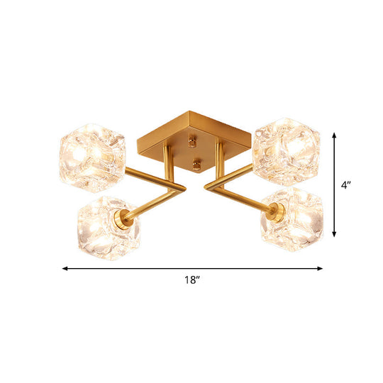 Gold Branching Crystal Ceiling Light - Postmodern Semi - Mount For Bedroom (4/6 - Head)