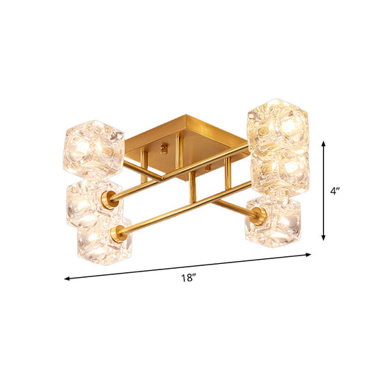 Gold Branching Crystal Ceiling Light - Postmodern Semi - Mount For Bedroom (4/6 - Head)