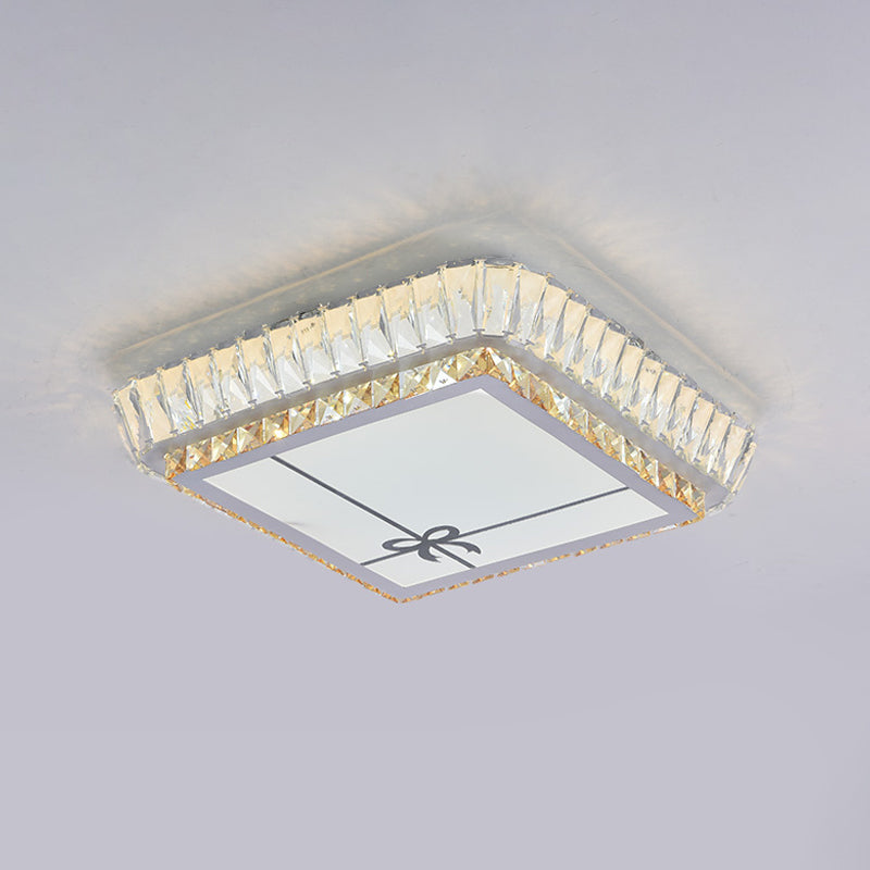 Contemporary Crystal Ceiling Flush Light With Led And White Trellis/Bowknot Design