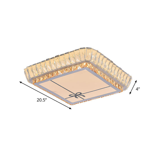 Contemporary Crystal Ceiling Flush Light With Led And White Trellis/Bowknot Design