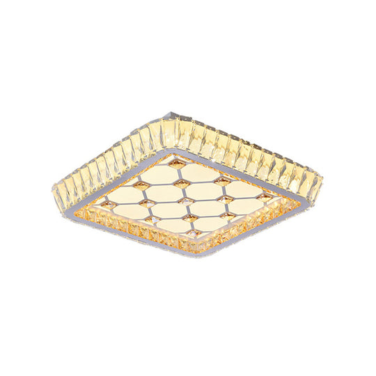 Contemporary Crystal Ceiling Flush Light With Led And White Trellis/Bowknot Design