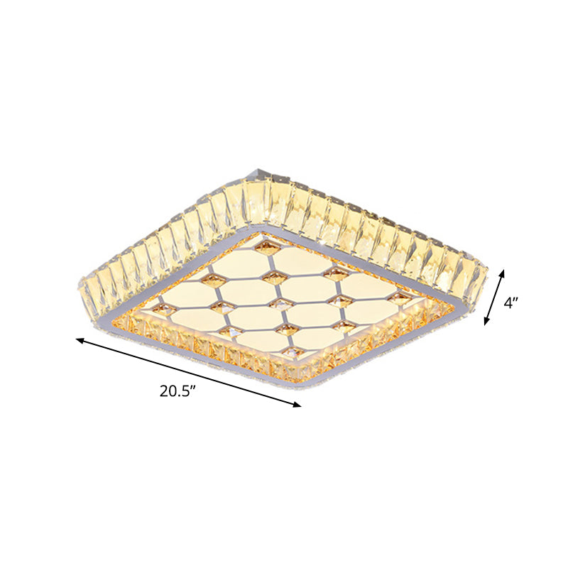 Contemporary Crystal Ceiling Flush Light With Led And White Trellis/Bowknot Design