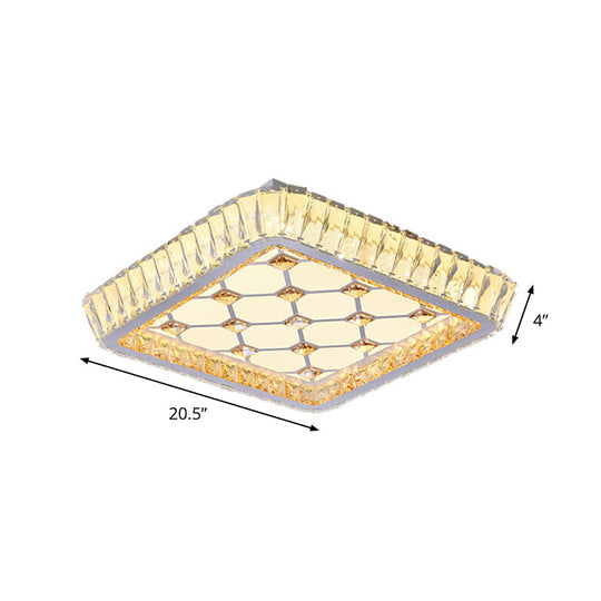 Contemporary Crystal Ceiling Flush Light With Led And White Trellis/Bowknot Design