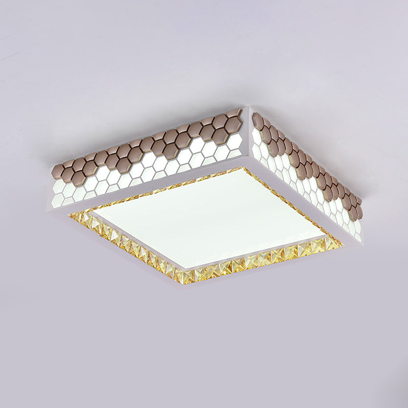 Modern Crystal Flush Mount Ceiling Light Fixture With Honeycomb Design - White-Gold Led Lighting For
