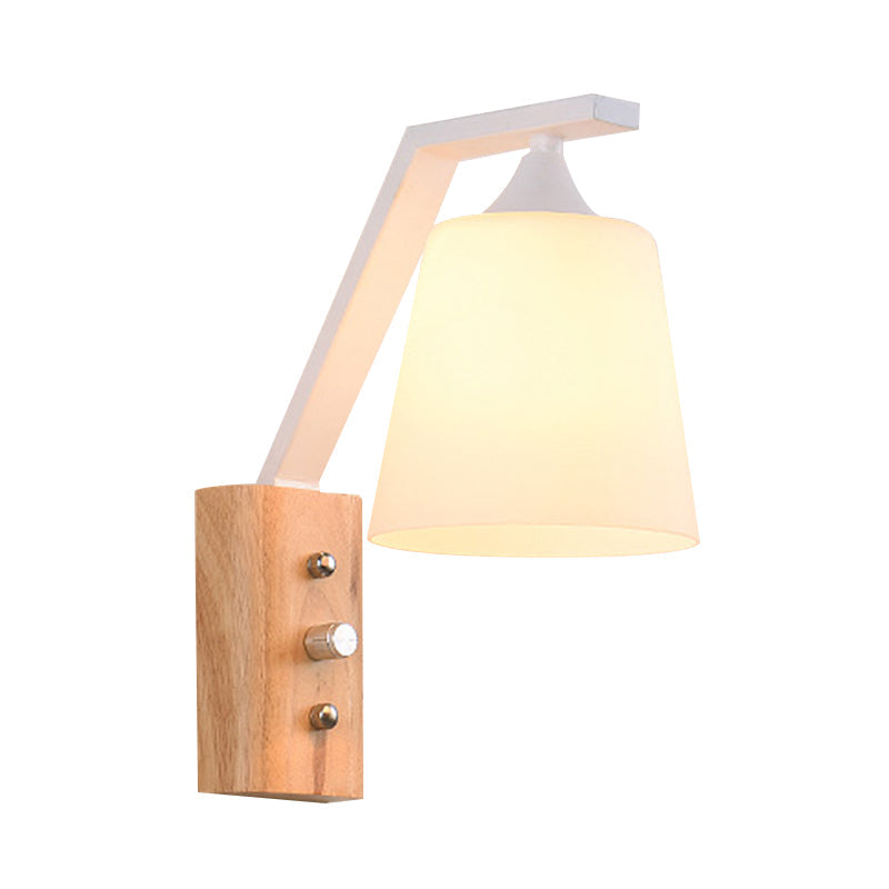 Contemporary Opal Glass Wall Sconce Light For Stair Corridors - 1 Head Bucket Shade