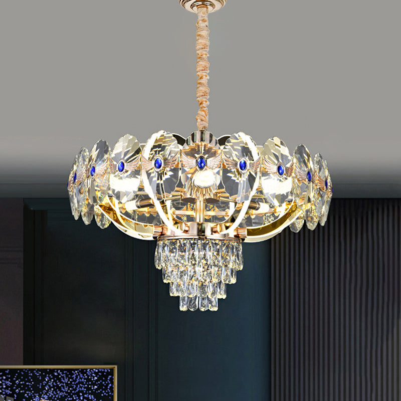 Modern Led Chandelier With Crystal Shade - Gold Oblong Pendant Light Clear