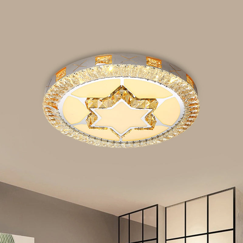 Led Crystal Ceiling Light Flush-Mount Fixture - Modern Chrome With Clear Inlaid Diamond/Flower/Star