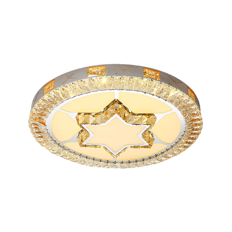 Led Crystal Ceiling Light Flush-Mount Fixture - Modern Chrome With Clear Inlaid Diamond/Flower/Star