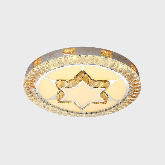 Led Crystal Ceiling Light Flush-Mount Fixture - Modern Chrome With Clear Inlaid Diamond/Flower/Star