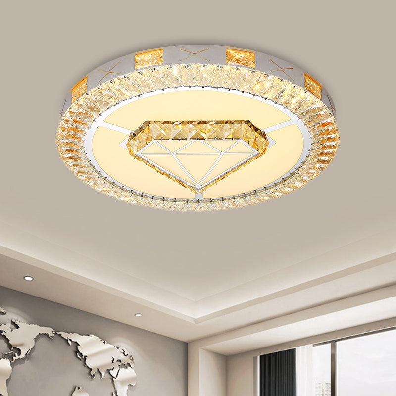 Led Crystal Ceiling Light Flush-Mount Fixture - Modern Chrome With Clear Inlaid Diamond/Flower/Star