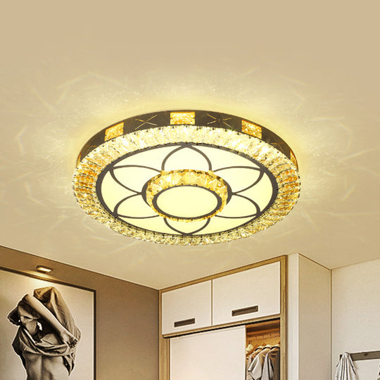 Led Crystal Ceiling Light Flush-Mount Fixture - Modern Chrome With Clear Inlaid Diamond/Flower/Star