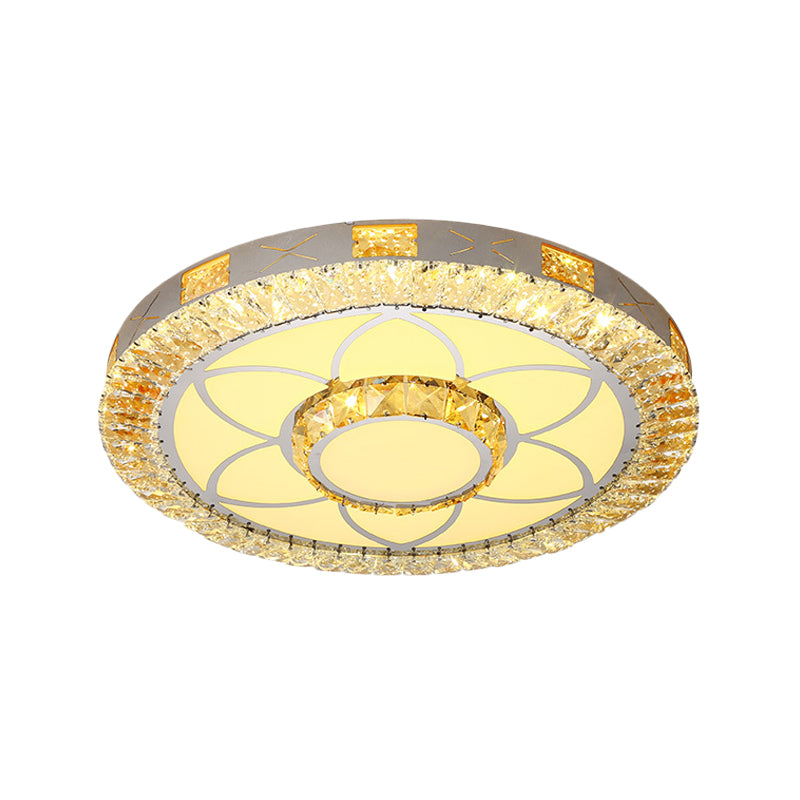 Led Crystal Ceiling Light Flush-Mount Fixture - Modern Chrome With Clear Inlaid Diamond/Flower/Star