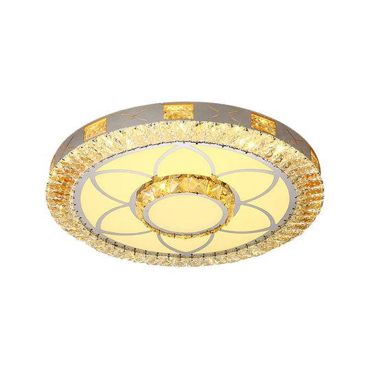 Led Crystal Ceiling Light Flush-Mount Fixture - Modern Chrome With Clear Inlaid Diamond/Flower/Star