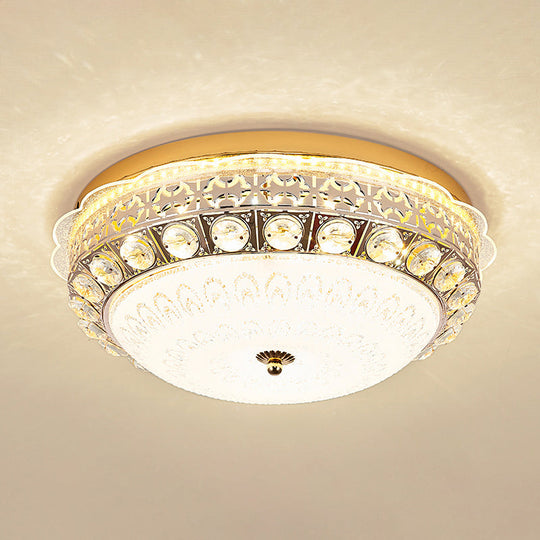 Classic Crystal Bowl Flush Ceiling Light - Led Mount Fixture White 16’/19.5’ Wide Bedroom Lighting
