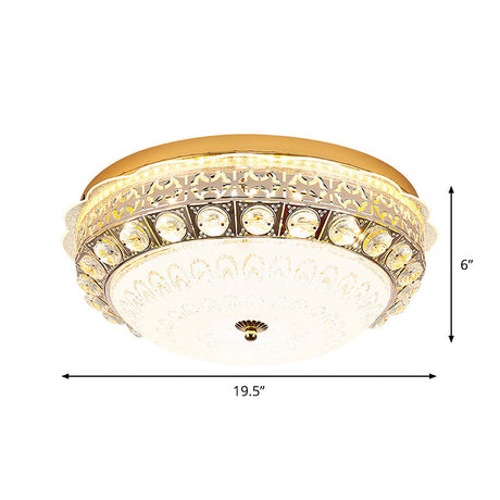 Classic Crystal Bowl Flush Ceiling Light - Led Mount Fixture White 16/19.5 Wide Bedroom Lighting