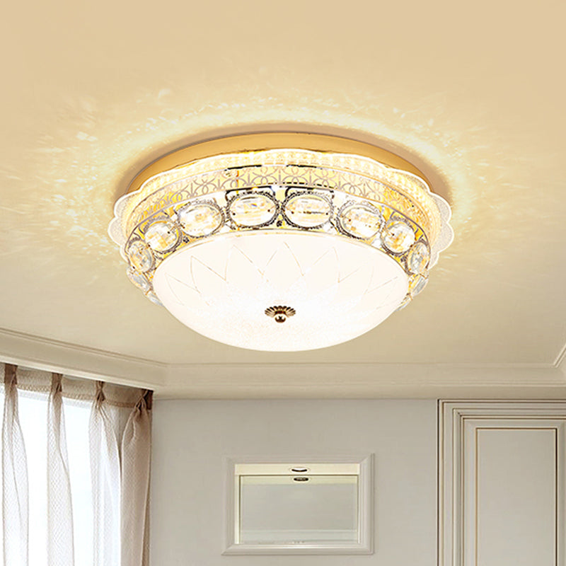 Classic Crystal Bowl Flush Ceiling Light - Led Mount Fixture White 16’/19.5’ Wide Bedroom Lighting