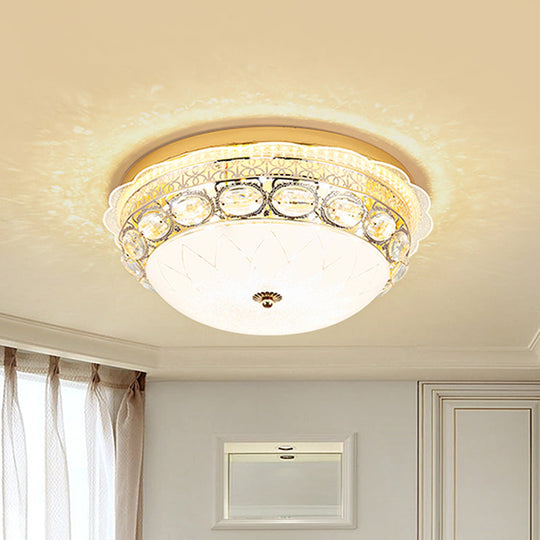 Classic Crystal Bowl Flush Ceiling Light - Led Mount Fixture White 16/19.5 Wide Bedroom Lighting