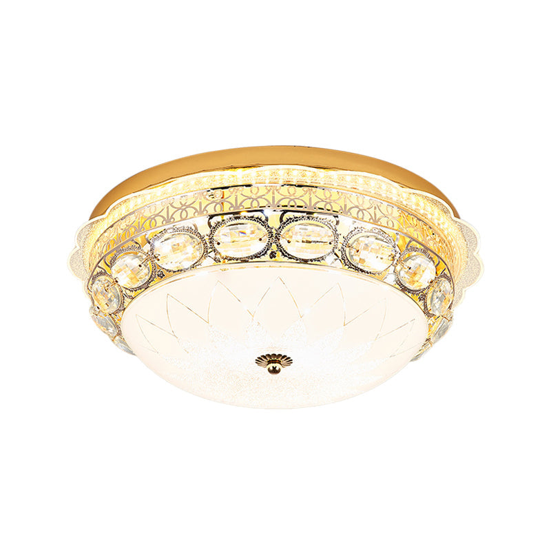 Classic Crystal Bowl Flush Ceiling Light - Led Mount Fixture White 16/19.5 Wide Bedroom Lighting