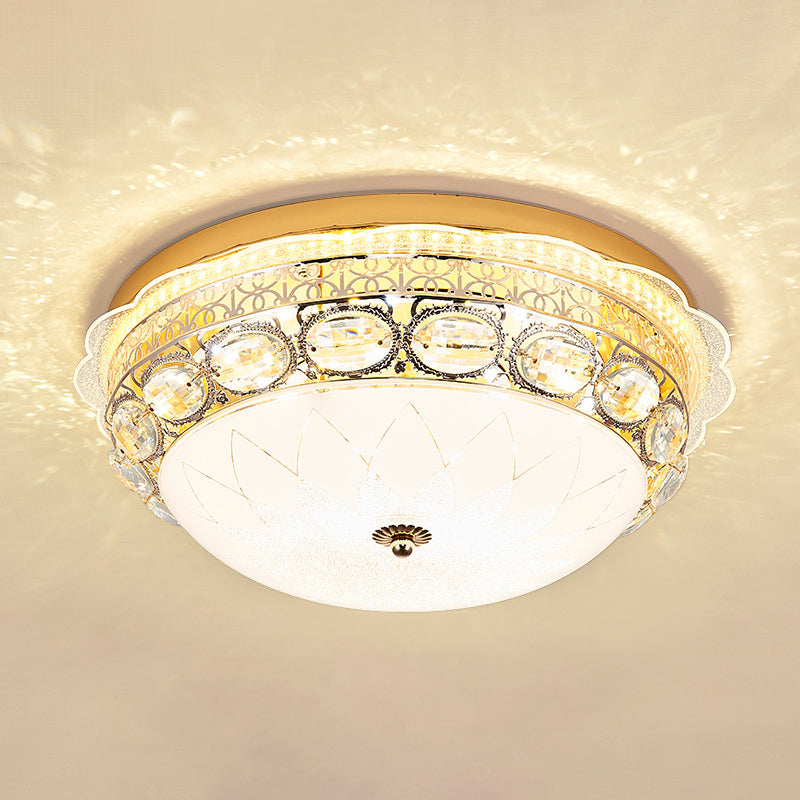 Classic Crystal Bowl Flush Ceiling Light - Led Mount Fixture White 16’/19.5’ Wide Bedroom Lighting