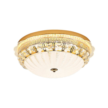 Classic Crystal Bowl Flush Ceiling Light - Led Mount Fixture White 16/19.5 Wide Bedroom Lighting