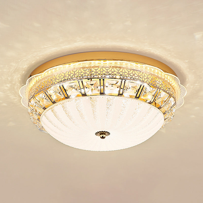 Classic Crystal Bowl Flush Ceiling Light - Led Mount Fixture White 16/19.5 Wide Bedroom Lighting