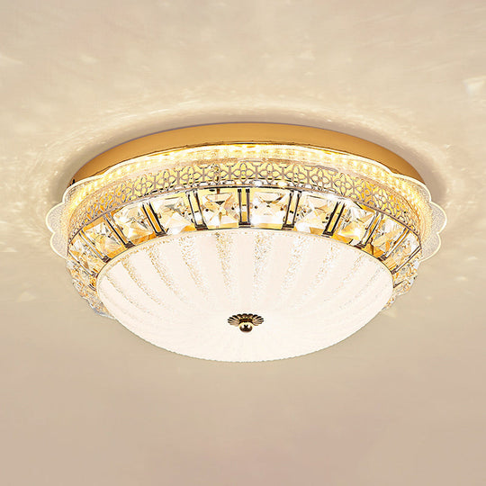 Classic Crystal Bowl Flush Ceiling Light - Led Mount Fixture White 16/19.5 Wide Bedroom Lighting