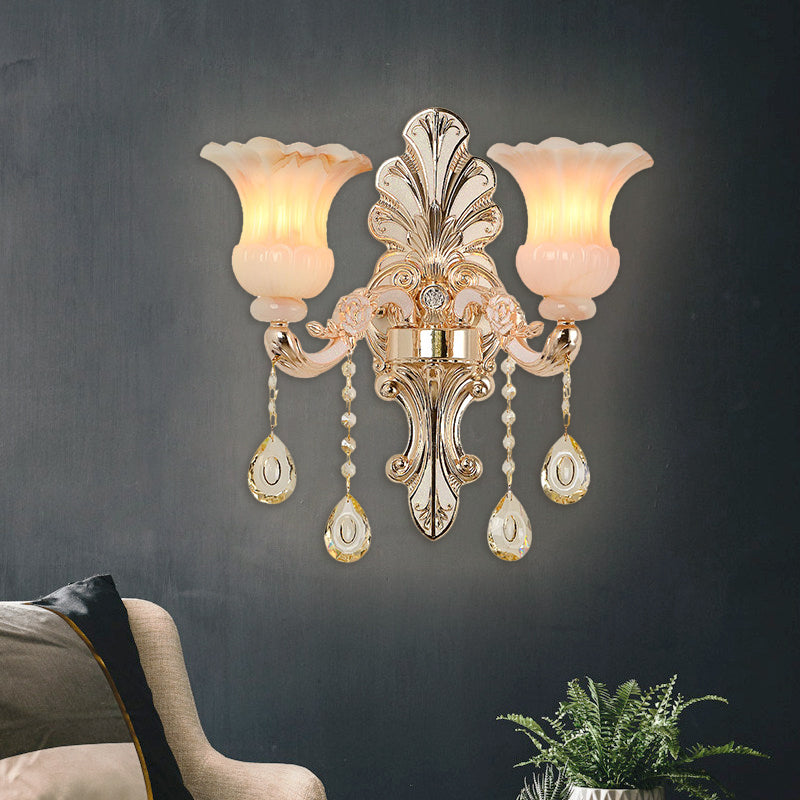 Chic Flower Shade Crystal Champagne Wall Light - Classic 1/2-Head Mounted Fixture