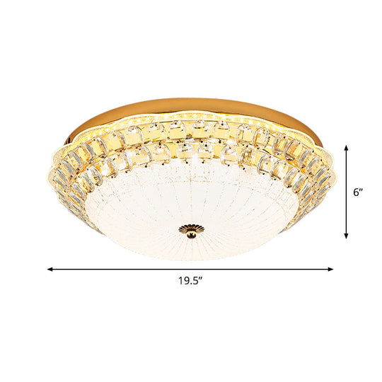 16’/19.5’ W Led Flush Mount Lighting With White Glass Bowl & Crystal Accent - Simple Elegant