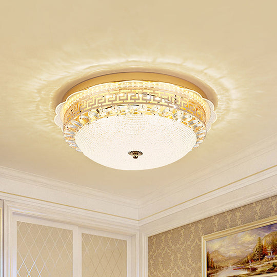 16/19.5 W Led Flush Mount Lighting With White Glass Bowl & Crystal Accent - Simple Elegant Ceiling