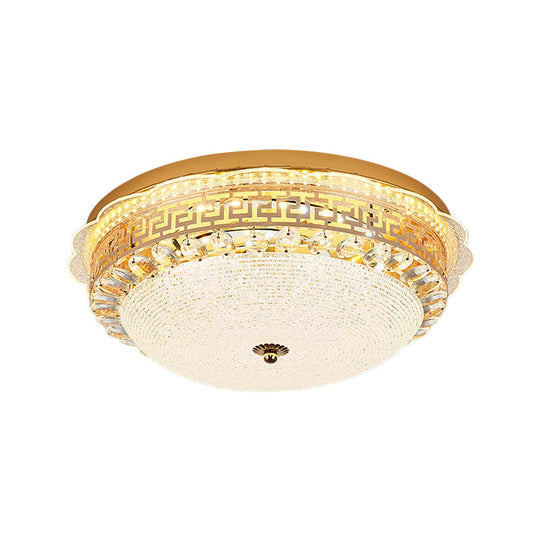 16/19.5 W Led Flush Mount Lighting With White Glass Bowl & Crystal Accent - Simple Elegant Ceiling