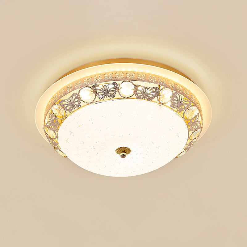 Crystal Ceiling Lamp In Gold: Simple Bowl Shape Led Flush Mount 16’/19.5’ Wide