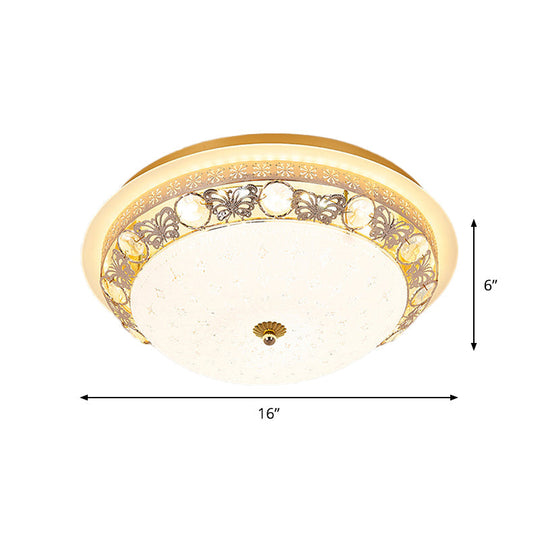 Crystal Ceiling Lamp In Gold: Simple Bowl Shape Led Flush Mount 16’/19.5’ Wide