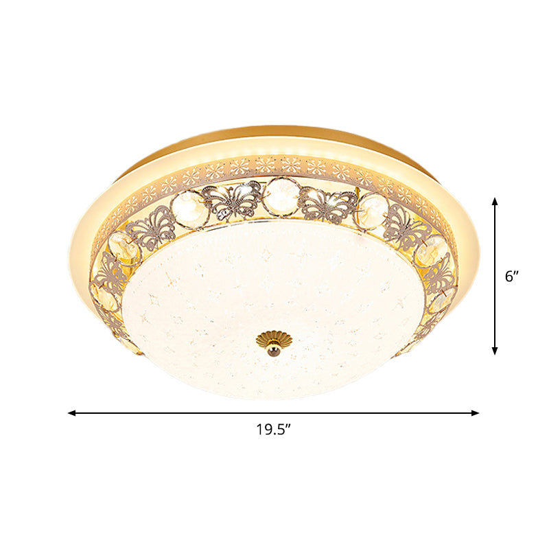Crystal Ceiling Lamp In Gold: Simple Bowl Shape Led Flush Mount 16’/19.5’ Wide