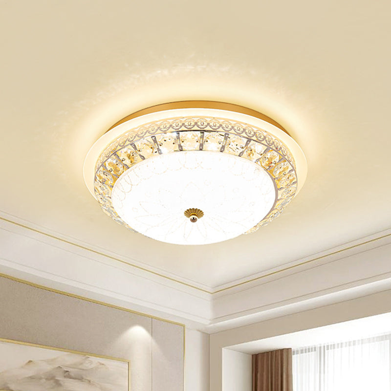 Crystal Ceiling Lamp In Gold: Simple Bowl Shape Led Flush Mount 16’/19.5’ Wide
