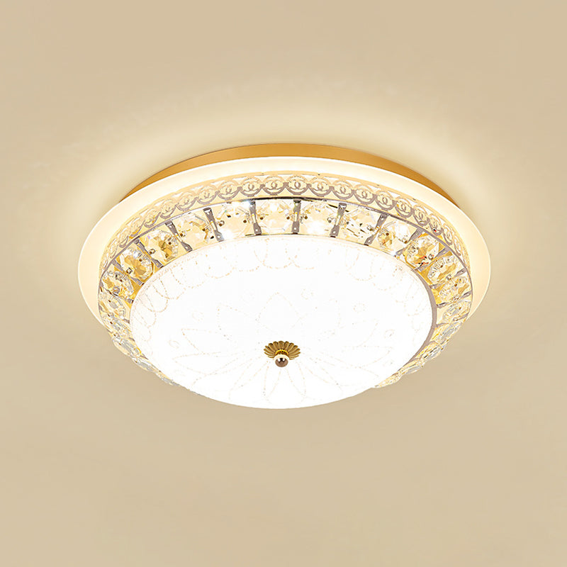 Crystal Ceiling Lamp In Gold: Simple Bowl Shape Led Flush Mount 16’/19.5’ Wide