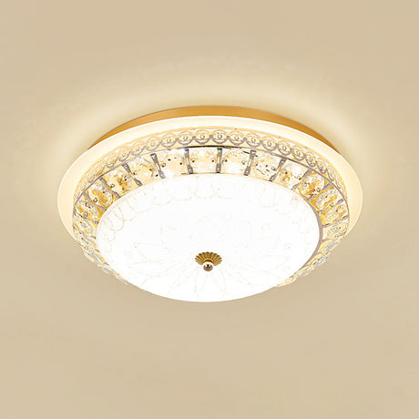 Crystal Ceiling Lamp In Gold: Simple Bowl Shape Led Flush Mount 16’/19.5’ Wide