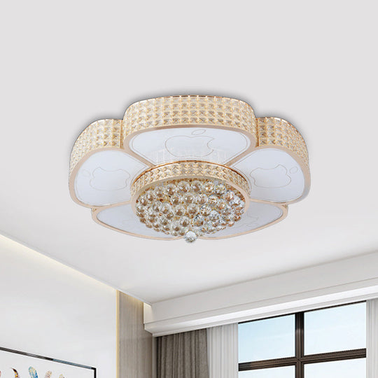 Modern Flower Ceiling Flush Light - Crystal Encrusted Mount Fixture In Gold 4/6 - Bulb