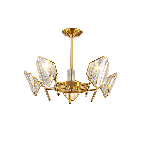 Sleek Gold Crystal Flush Mount Chandelier - Post-Modern Design With Curved Shade Semi Ceiling Light
