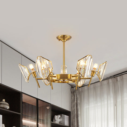 Sleek Gold Crystal Flush Mount Chandelier - Post - Modern Design With Curved Shade Semi Ceiling