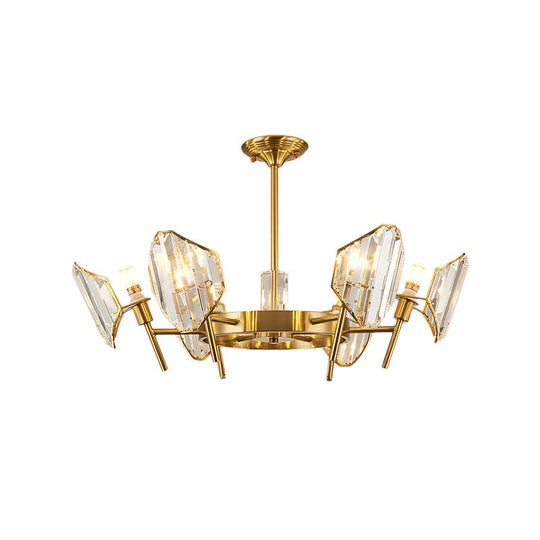 Sleek Gold Crystal Flush Mount Chandelier - Post - Modern Design With Curved Shade Semi Ceiling