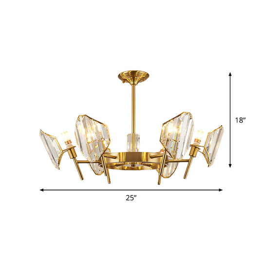 Sleek Gold Crystal Flush Mount Chandelier - Post - Modern Design With Curved Shade Semi Ceiling