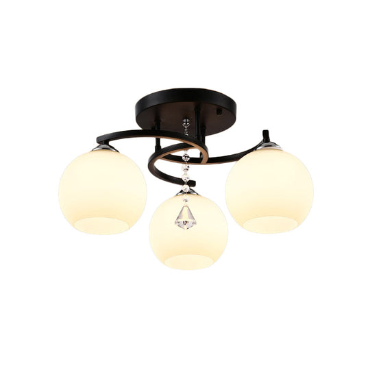 Modern 3/7/9 Heads Black Milk Glass Ball Chandelier – Ceiling Mount Light For Living Room