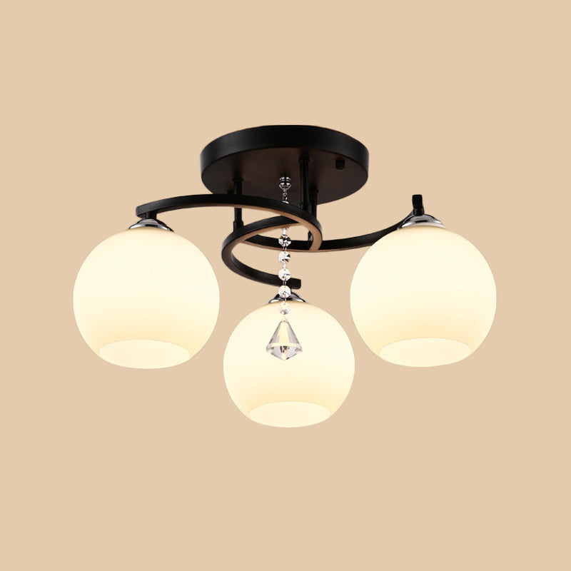 Modern 3/7/9 Heads Black Milk Glass Ball Chandelier – Ceiling Mount Light For Living Room