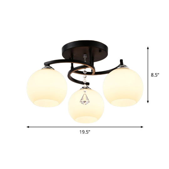 Modern 3/7/9 Heads Black Milk Glass Ball Chandelier – Ceiling Mount Light For Living Room