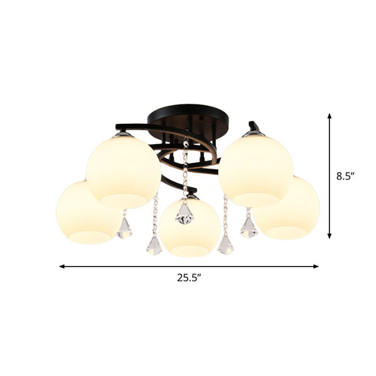 Modern 3/7/9 Heads Black Milk Glass Ball Chandelier – Ceiling Mount Light For Living Room