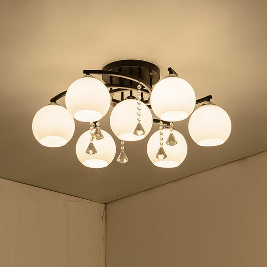 Modern 3/7/9 Heads Black Milk Glass Ball Chandelier – Ceiling Mount Light For Living Room