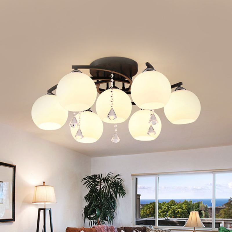 Modern 3/7/9 Heads Black Milk Glass Ball Chandelier – Ceiling Mount Light For Living Room