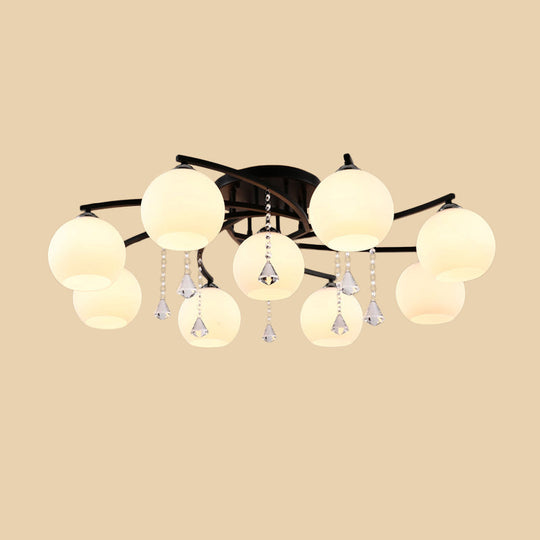 Modern 3/7/9 Heads Black Milk Glass Ball Chandelier – Ceiling Mount Light For Living Room